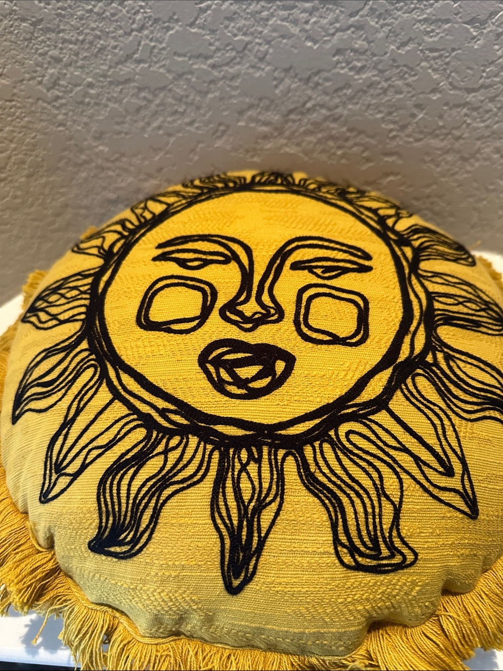 Opalhouse x Jungalow Sun Face Round Throw Pillow 16” Boho Fringe Yellow - Picture 3 of 5